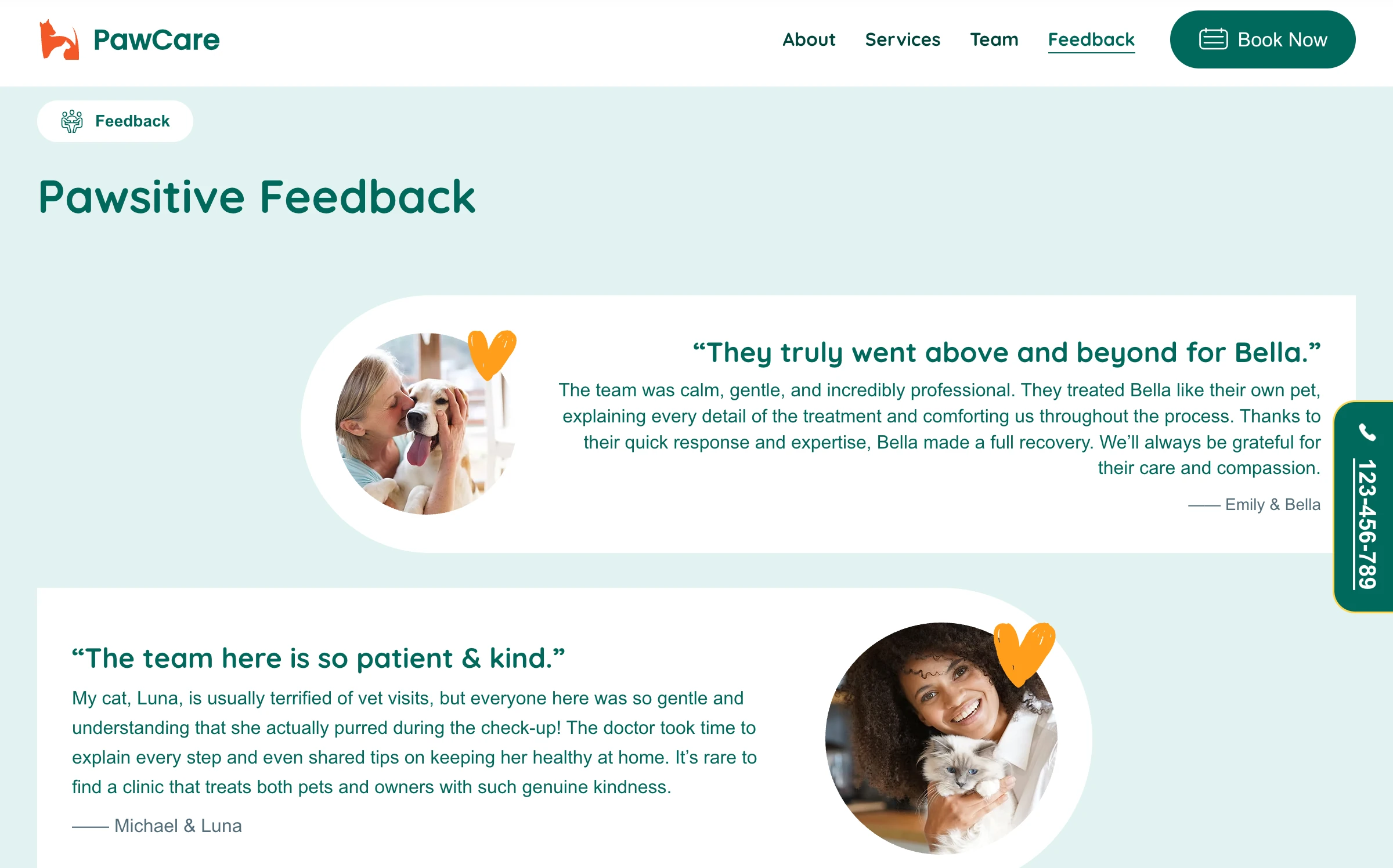 PawCare - 客户评价 页面预览