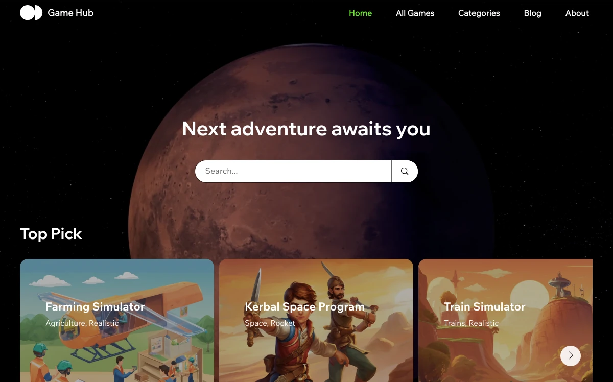 Zider Game Directory Hub - 首页 页面预览
